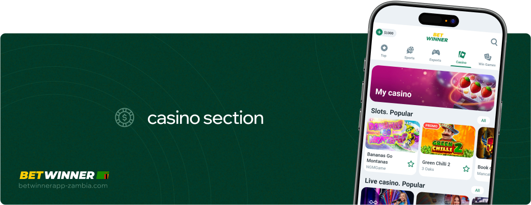 Casino section Betwinner APP Zambia