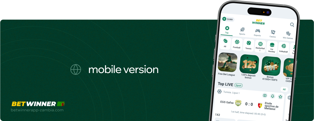 Mobile version Betwinner APP Zambia